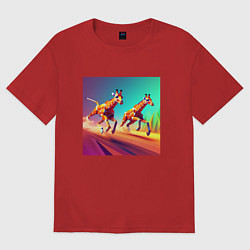 Женская футболка оверсайз Два бегущих жирафа в стиле кубизма