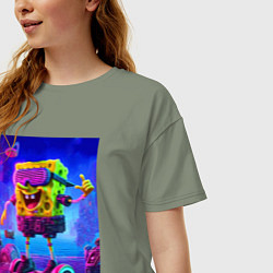Футболка оверсайз женская Sponge Bob on a gyro scooter - ai art, цвет: авокадо — фото 2