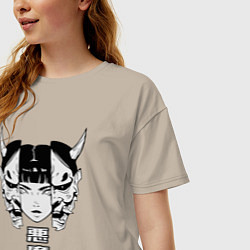 Футболка оверсайз женская Маска демона Они, цвет: миндальный — фото 2