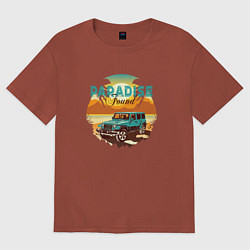 Женская футболка оверсайз Джип на фоне пляжа