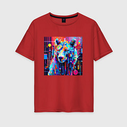 Футболка оверсайз женская Пиксельный медведь, цвет: красный