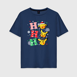 Футболка оверсайз женская Pikachu ho ho ho, цвет: тёмно-синий