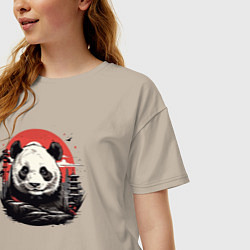 Футболка оверсайз женская Панда с красным солнцем, цвет: миндальный — фото 2