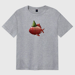 Футболка оверсайз женская Рыба и елка, цвет: меланж