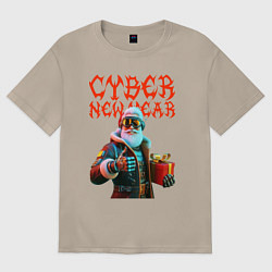 Футболка оверсайз женская Santa with gift - cyberpunk - ai art, цвет: миндальный