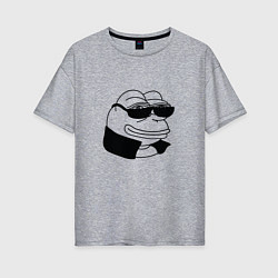 Женская футболка оверсайз Лягушонок пепе в очках мем