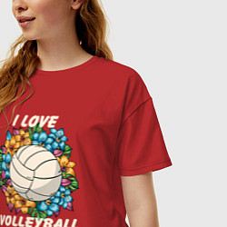 Футболка оверсайз женская I love volleyball, цвет: красный — фото 2