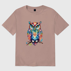 Футболка оверсайз женская Цветастая сова, цвет: пыльно-розовый