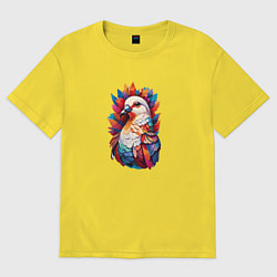 Футболка оверсайз женская Голубь в красочных перьях, цвет: желтый