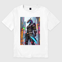 Футболка оверсайз женская Крутой дракон - киберпанк, цвет: белый