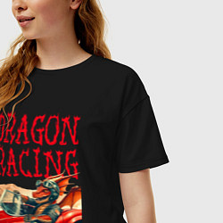 Футболка оверсайз женская Dragon cool racer - ai art, цвет: черный — фото 2