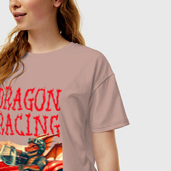 Футболка оверсайз женская Dragon cool racer - ai art, цвет: пыльно-розовый — фото 2