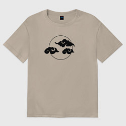 Женская футболка оверсайз Японские облака и луна