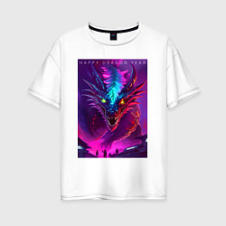 Футболка оверсайз женская Happy dragon year - ai art muzzle, цвет: белый