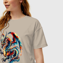 Футболка оверсайз женская Japanese dragon - sketch watercolor, цвет: миндальный — фото 2