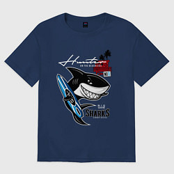 Футболка оверсайз женская Акула серфер, цвет: тёмно-синий