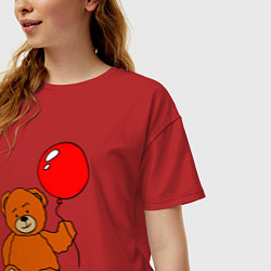 Футболка оверсайз женская Плюшевый медведь с воздушным шариком, цвет: красный — фото 2
