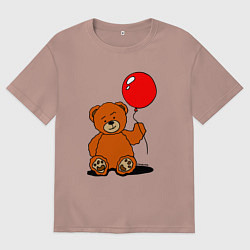 Футболка оверсайз женская Плюшевый медведь с воздушным шариком, цвет: пыльно-розовый
