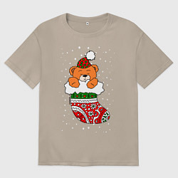 Футболка оверсайз женская Игрушечный мишка в носке, цвет: миндальный