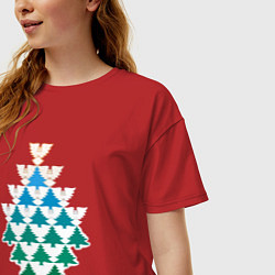 Футболка оверсайз женская Ангелы и Елочки -рождественская метаморфоза в стил, цвет: красный — фото 2