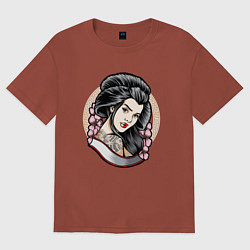 Женская футболка оверсайз Девушка с татуировкой дракона