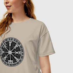 Футболка оверсайз женская Компас из рун вегвизир, цвет: миндальный — фото 2