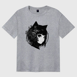 Женская футболка оверсайз Девочка кошка - киберпанк