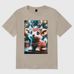 Женская футболка оверсайз Оленёнок в свитере