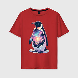 Женская футболка оверсайз Пингвин с космосом