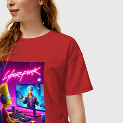 Футболка оверсайз женская Gamer Bart - cyberpunk, цвет: красный — фото 2