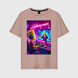 Футболка оверсайз женская Gamer Bart - cyberpunk, цвет: пыльно-розовый