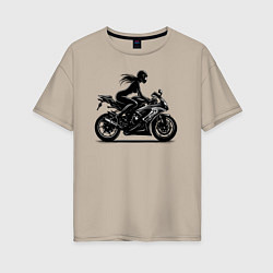 Женская футболка оверсайз Силуэт девушки на мотоцикле