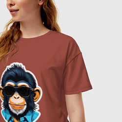 Футболка оверсайз женская Портрет обезьяны в темных очках, цвет: кирпичный — фото 2
