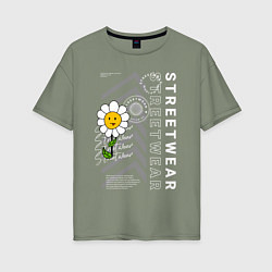 Футболка оверсайз женская Ромашка streetwear, цвет: авокадо