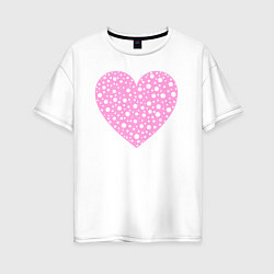 Футболка оверсайз женская Розовое сердце в белых точках, цвет: белый