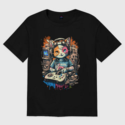 Женская футболка оверсайз Котейка геймер