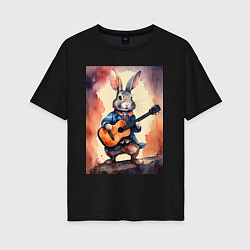 Женская футболка оверсайз Милый романтичный кролик c гитарой