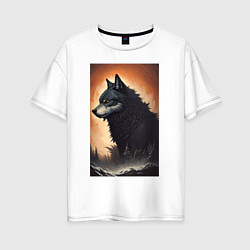Женская футболка оверсайз Большой и страшный серый волк