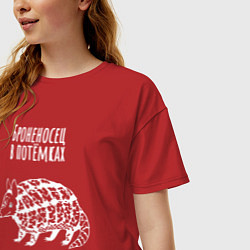 Футболка оверсайз женская Броненосец в потёмках пародия, цвет: красный — фото 2