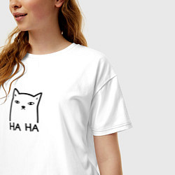 Футболка оверсайз женская Cat ha ha black, цвет: белый — фото 2