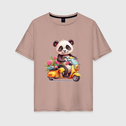 Женская футболка оверсайз Панда на мопеде