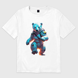 Женская футболка оверсайз Белый медвежонок - киберпанк