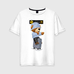 Женская футболка оверсайз Плюшевый медведь на чемодане