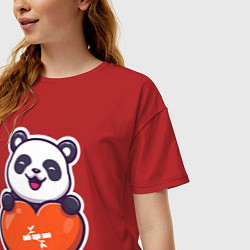 Футболка оверсайз женская Сердечная панда, цвет: красный — фото 2