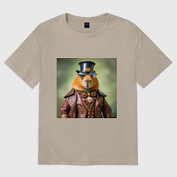 Женская футболка оверсайз Мем капибара в очках в стиле стимпанк