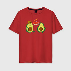 Футболка оверсайз женская Парочка авокадо, цвет: красный