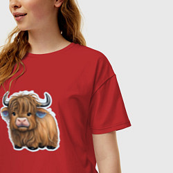 Футболка оверсайз женская Шотландский волосатый бык, цвет: красный — фото 2