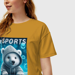 Футболка оверсайз женская Белый медвежонок - киберспорт, цвет: горчичный — фото 2