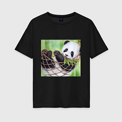 Футболка оверсайз женская Панда медвед, цвет: черный