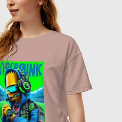 Футболка оверсайз женская Cyber Bart Simpson - ai art fantasy, цвет: пыльно-розовый — фото 2